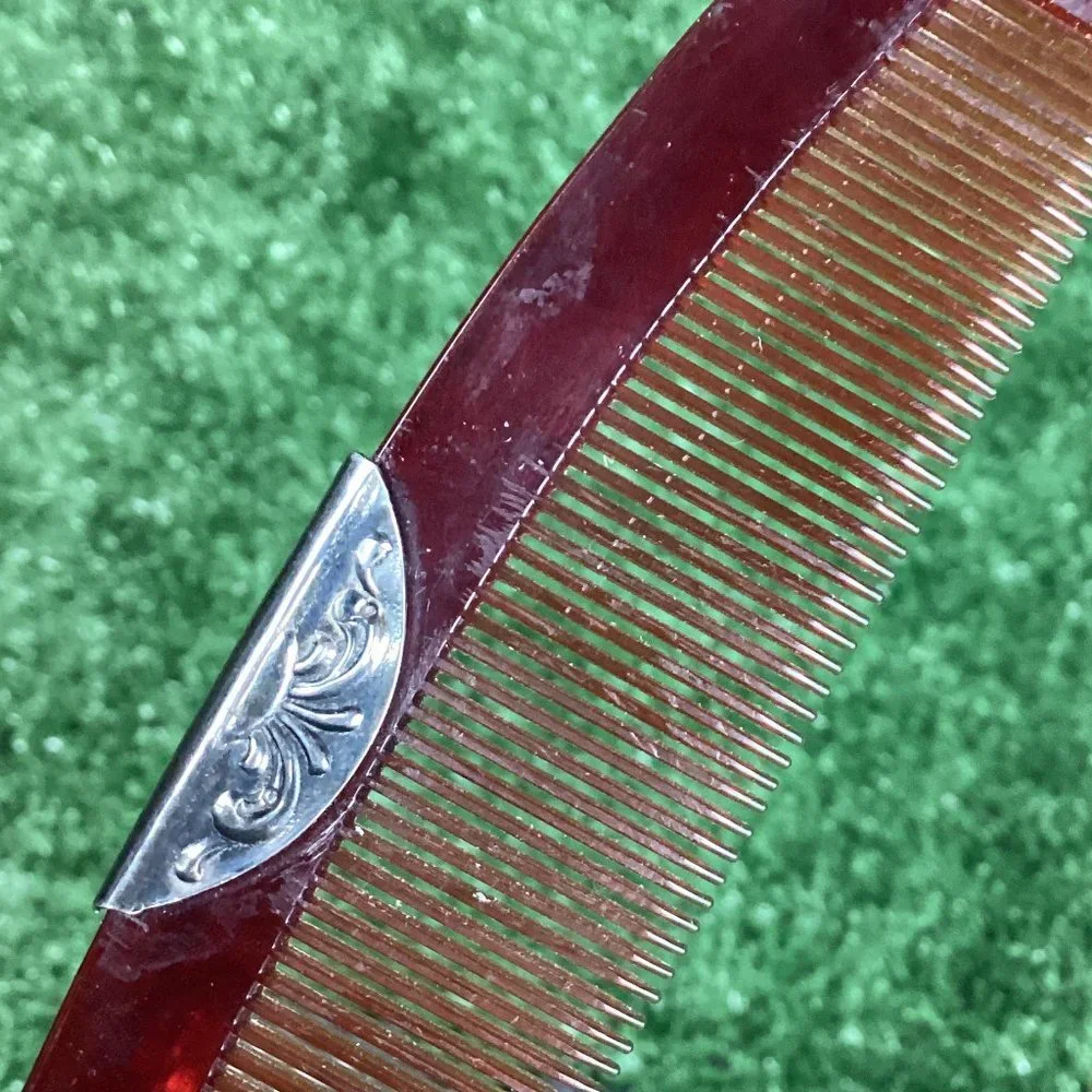 Antique Denmark Silverplate Compact Comb w/ Shell Case